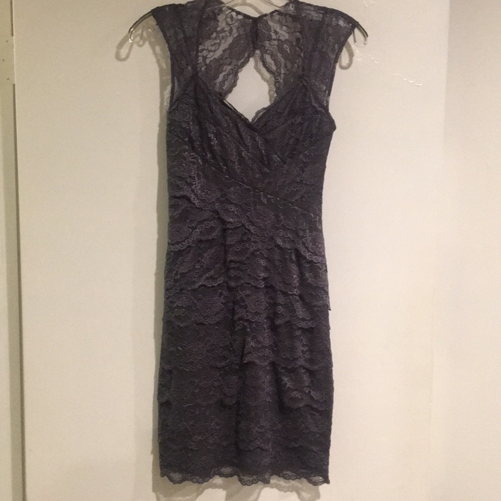 Charcoal Gray Tiered Lace Sheath Dress